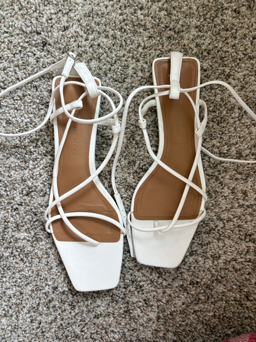 Who What Wear White Strappy Square-Toe Lace-Up Sandals